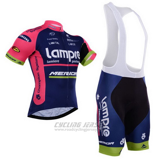 2015 Cycling Jersey Lampre Merida Pink and Blue Short Sleeve and Bib Short